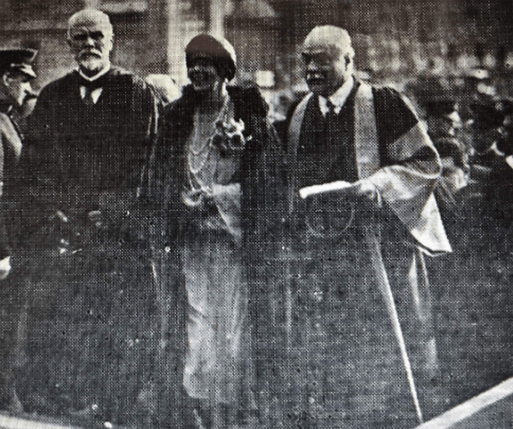 Butler and Queen Marie of Romania on the steps of Low Library in October 1926