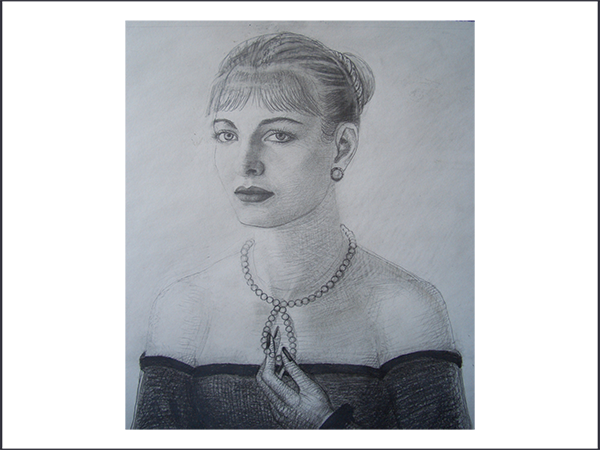 Woman Holding Necklace by David Miretsky (pencil, paper 16×12.5″) 2005