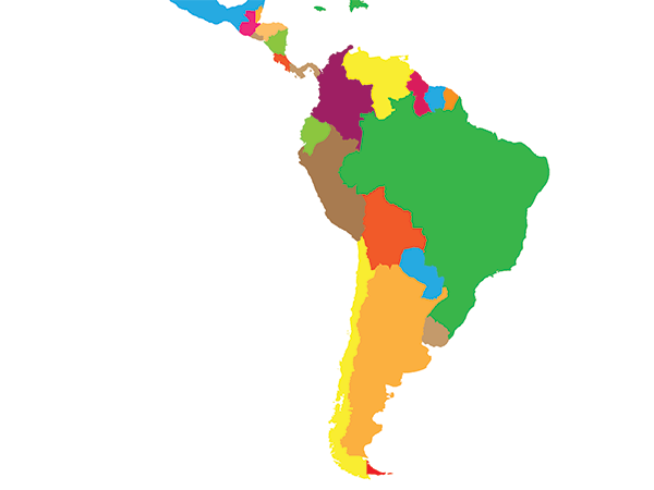 A colorful map of South America.