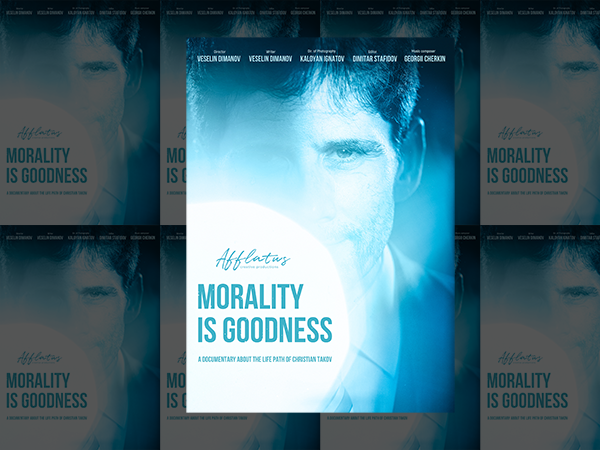Film poster. Blue background with face that says "Morality is Goodness". Image links to event page.