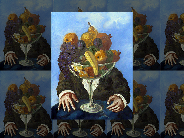 2024-01-23 Exhibit Opening Painting of fruit in a glass. Image links to event page.