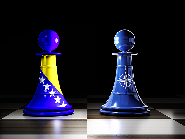 Chess pieces with BiH and NATO flags on them. Image links to event page.