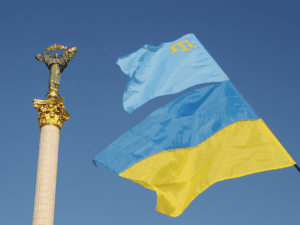 Crimean Tatar flag and Ukrainian flag. Image links to event page.