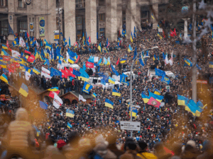 Image of protests in Ukraine. Image links to page.