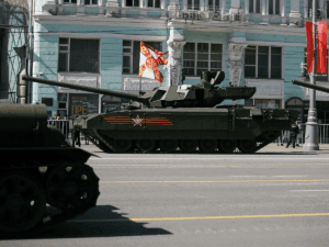 Tank in front of a Russian theater. Image links to event page.