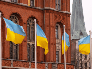 Ukrainian flags. Image links to event page.