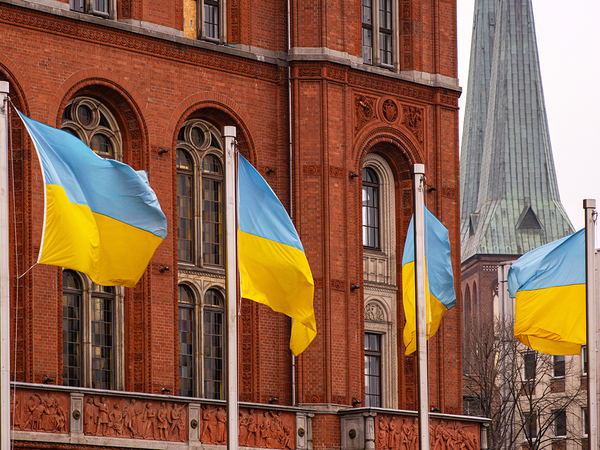 Ukrainian flags. Image links to event page.