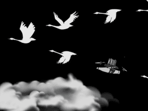 Image of birds flying and a missile. Image links to event page.