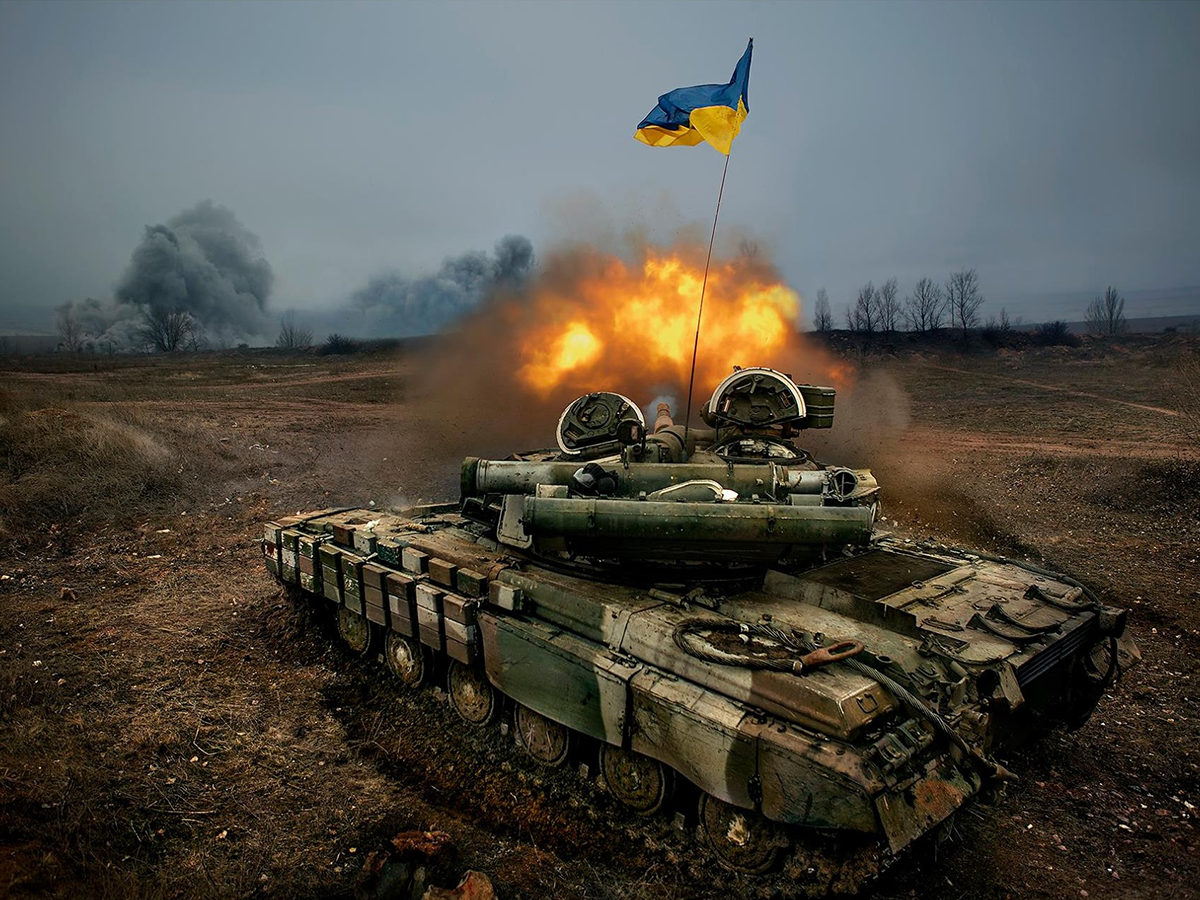 Image of a tank with a Ukrainian flag. Image links to event page/